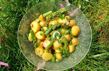 Салата с картофи, аспержи и репички